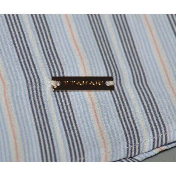 Tahari Ladies Blue Striped Button Front V-Neck Blouse XL Long Bell Sleeves Tunic - Picture 5 of 12